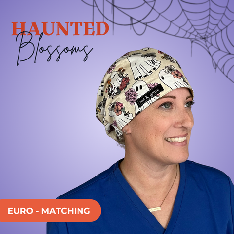 Haunted Blossoms  - Scrub Cap - rae & grace - Euro - Matching Top
