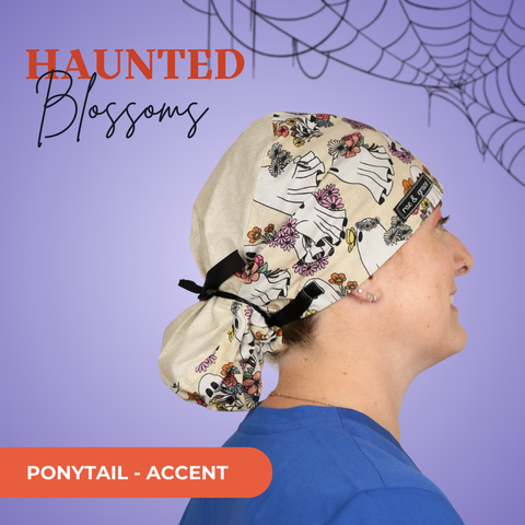 Haunted Blossoms  - Scrub Cap - rae & grace - Ponytail - Accent Top