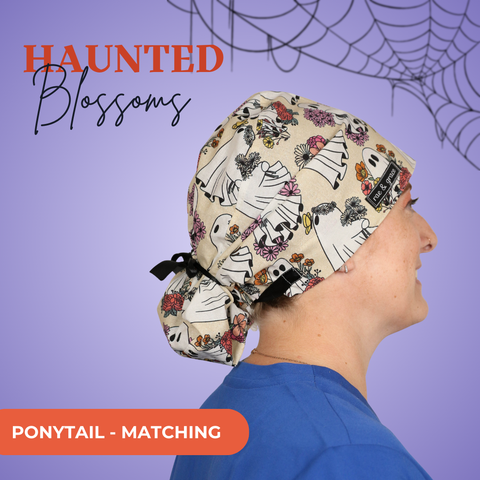 Haunted Blossoms  - Scrub Cap - rae & grace - Ponytail - Matching Top