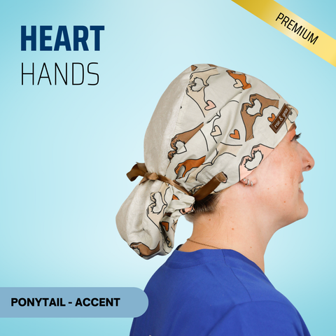 Heart Hands - Scrub Cap - rae & grace - Ponytail - Accent Top