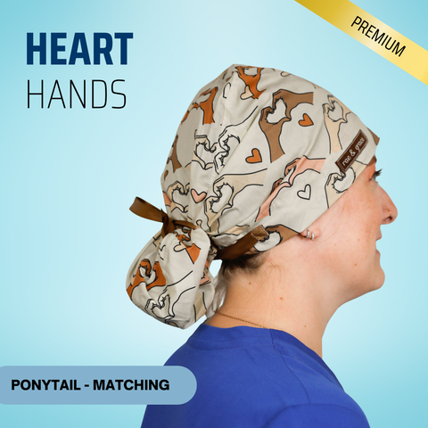 Heart Hands - Scrub Cap - rae & grace - Ponytail - Matching Top
