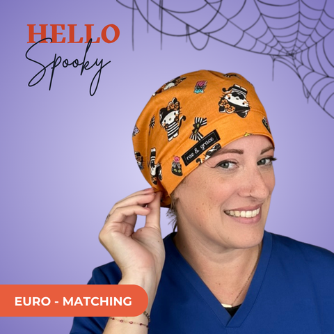 Hello Spooky  - Scrub Cap - rae & grace - Euro - Matching Top