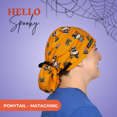 Hello Spooky  - Scrub Cap - rae & grace - Ponytail - Matching Top