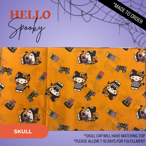 Hello Spooky  - Scrub Cap - rae & grace - Skull Cap - Made to order Please allow 7-10 days for fulfillment.