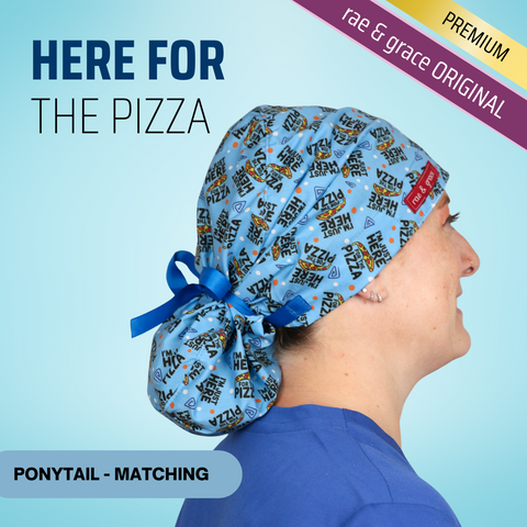 Here For The Pizza - Scrub Cap - rae & grace - Ponytail - Matching Top