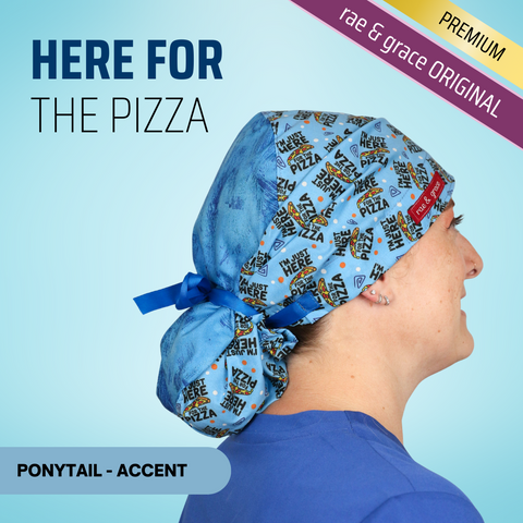 Here For The Pizza - Scrub Cap - rae & grace - Ponytail - Accent Top