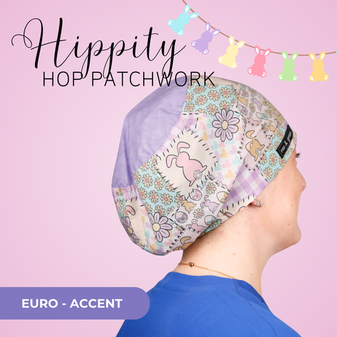 Hippity Hop Patchwork - Scrub Cap - rae & grace - Euro - Accent Top