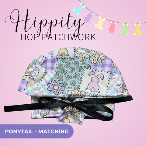 Hippity Hop Patchwork - Scrub Cap - rae & grace - Ponytail - Matching Top