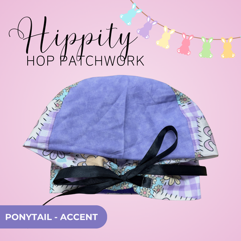 Hippity Hop Patchwork - Scrub Cap - rae & grace - Ponytail - Accent Top