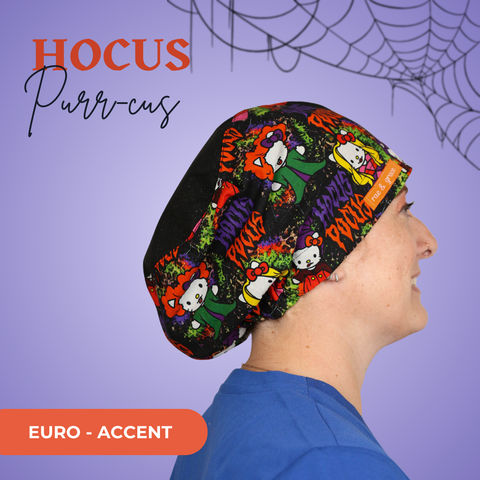 Hocus Purr-Cus  - Scrub Cap - rae & grace - Euro - Accent Top
