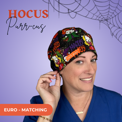 Hocus Purr-Cus  - Scrub Cap - rae & grace - Euro - Matching Top