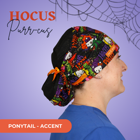 Hocus Purr-Cus  - Scrub Cap - rae & grace - Ponytail - Accent Top