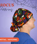 Hocus Purr-Cus  - Scrub Cap - rae & grace - Ponytail - Matching Top