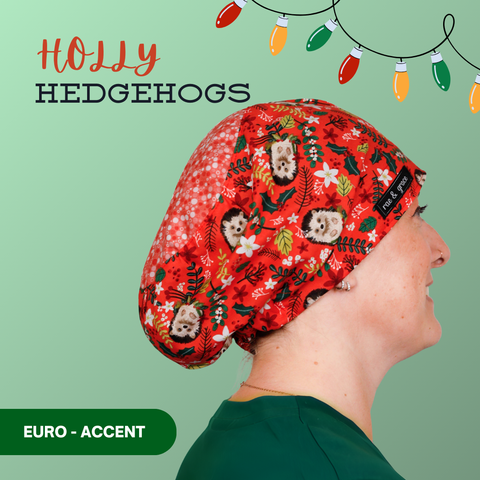 Holly Hedgehogs - Scrub Cap - rae & grace - Euro - Accent Top