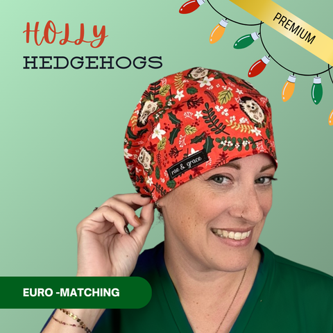 Holly Hedgehogs - Scrub Cap - rae & grace - Euro - Matching Top