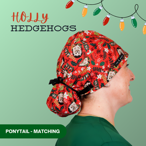 Holly Hedgehogs - Scrub Cap - rae & grace - Ponytail - Matching Top