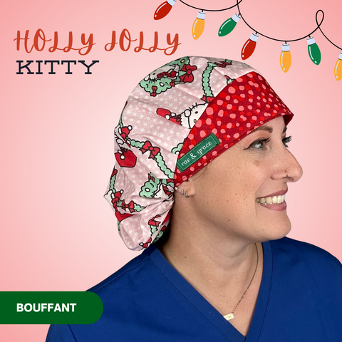 Holly Jolly Kitty  - Scrub Cap - rae & grace - Bouffant