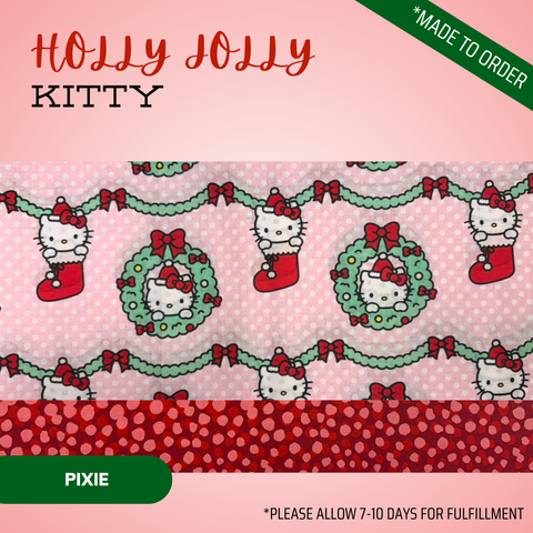 Holly Jolly Kitty  - Scrub Cap - rae & grace - Pixie - Made to order Please allow 7-10 days for fulfillment.