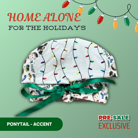 Home Alone For The Holidays - Scrub Cap - rae & grace - Ponytail - Accent Top