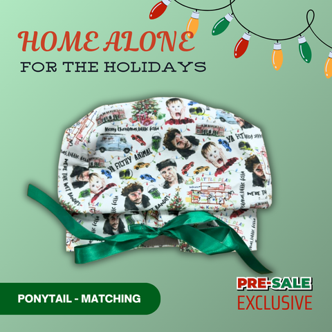 Home Alone For The Holidays - Scrub Cap - rae & grace - Ponytail - Matching Top