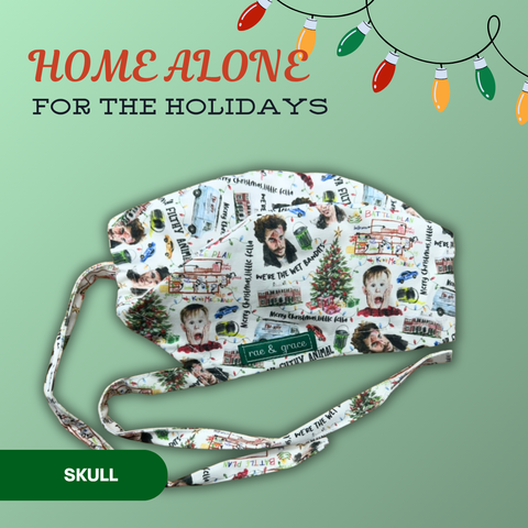 Home Alone For The Holidays - Scrub Cap - rae & grace - Skull Cap - Made to order Please allow 7-10 days for fulfillment.