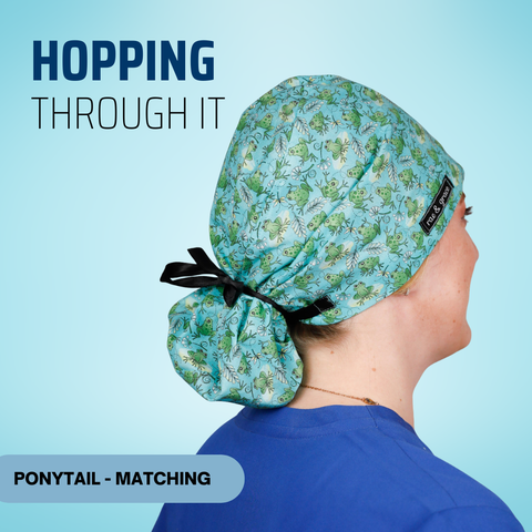 Hopping Through It - Scrub Cap - rae & grace - Ponytail - Matching Top