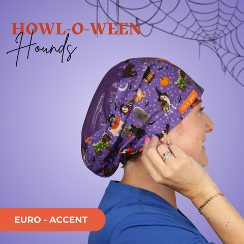Howl-O-Ween Hounds  - Scrub Cap - rae & grace - Euro - Accent Top