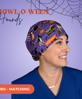 Howl-O-Ween Hounds  - Scrub Cap - rae & grace - Euro - Matching Top