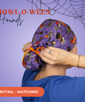 Howl-O-Ween Hounds  - Scrub Cap - rae & grace - Ponytail - Matching Top