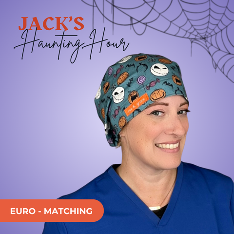 Jack’S Haunting Hour  - Scrub Cap - rae & grace - Euro - Matching Top