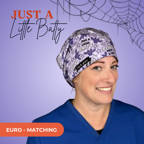 Just A Little Batty - Scrub Cap - rae & grace - Euro - Matching Top