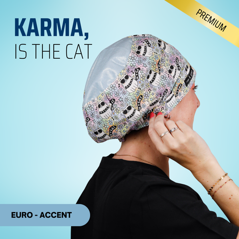 Karma Is The Cat - Scrub Cap - rae & grace - Euro - Accent Top