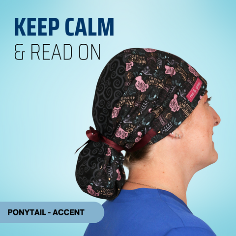 Keep Calm And Read On - Scrub Cap - rae & grace - Ponytail - Accent Top