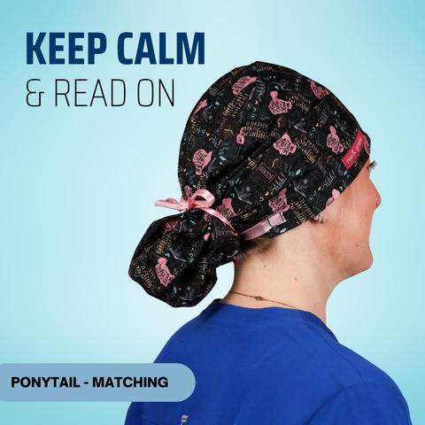 Keep Calm & Read On - Scrub Cap - rae & grace - Ponytail - Matching Top