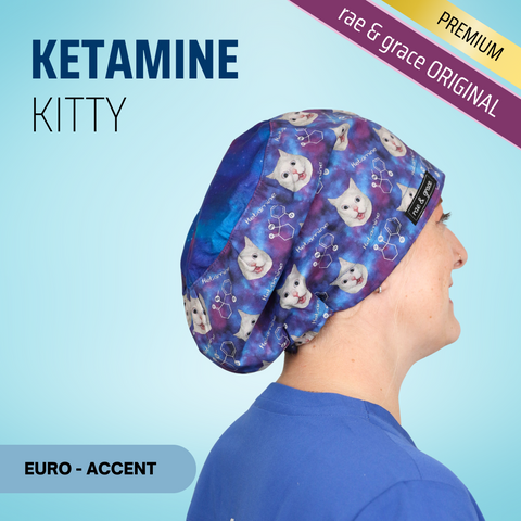 Ketamine Kitty - Scrub Cap - rae & grace - Euro - Accent Top
