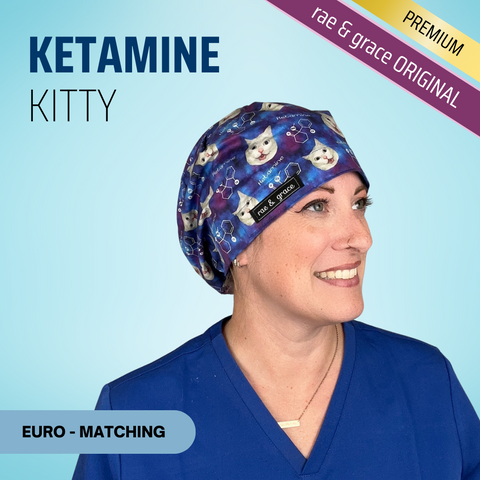 Ketamine Kitty - Scrub Cap - rae & grace - Euro - Matching Top