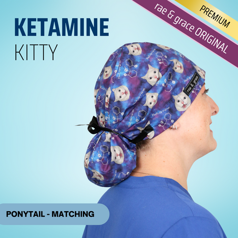 Ketamine Kitty - Scrub Cap - rae & grace - Ponytail - Matching Top