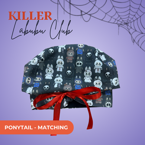 Killer Labubu Club - Scrub Cap - rae & grace - Ponytail - Matching Top
