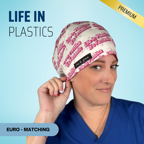Life In Plastics, Its Fantastic - Scrub Cap - rae & grace - Euro - Matching Top
