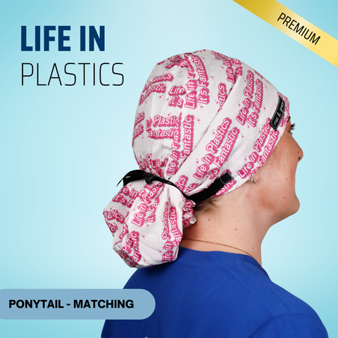 Life In Plastics, Its Fantastic - Scrub Cap - rae & grace - Ponytail - Matching Top