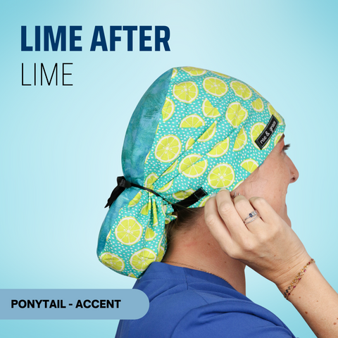 Lime After Lime - Scrub Cap - rae & grace - Ponytail - Accent Top