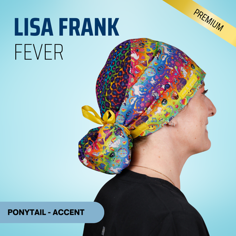 Lisa Frank Fever - Scrub Cap - rae & grace - Ponytail - Accent Top