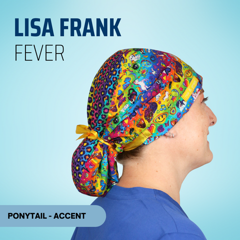 Lisa Frank Fever - Scrub Cap - rae & grace - Ponytail - Accent Top