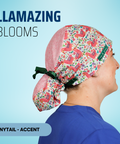 Llamazing Blooms - Scrub Cap - rae & grace - Ponytail - Accent Top