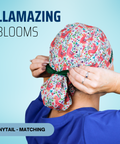 Llamazing Blooms - Scrub Cap - rae & grace - Ponytail - Matching Top