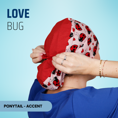 Love Bugs - Scrub Cap - rae & grace - Ponytail - Accent Top