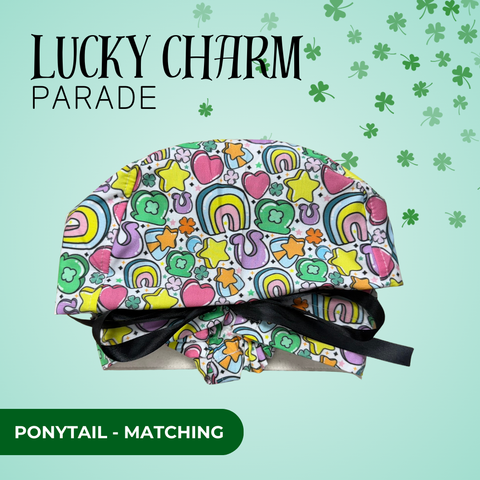 Lucky Charm Parade - Scrub Cap - rae & grace - Ponytail - Matching Top