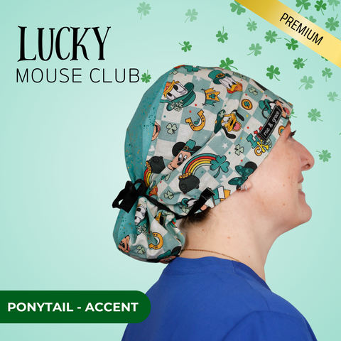 Lucky Mouse Club - Scrub Cap - rae & grace - Ponytail - Accent Top