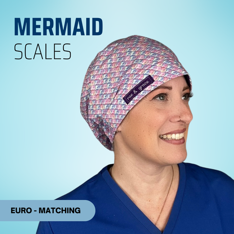 Mermaid Scales - Scrub Cap - rae & grace - Euro - Matching Top