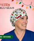 Merry Blue-Mas - Scrub Cap - rae & grace - Euro - Matching Top